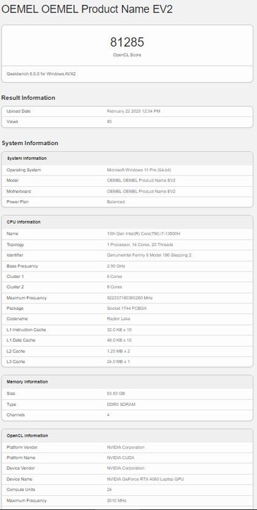 Con una GPU RTX 4060 para portátiles. (Fuente: Geekbench)