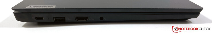 Lado izquierdo: USB-C 3.2 Gen.1 (DisplayPort-ALT-Mode 1.2, Power Delivery 3.0), USB-A 3.2 Gen.1 (con alimentación), HDMI 1.4b, conector estéreo de 3,5 mm