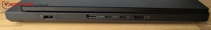 Izquierda: Alimentación, HDMI, USB-C con Thunderbolt 4 (DisplayPort), USB-C (10 Gbps, Power Delivery 65-100 W, DP), USB-A (10 Gbps, Always On)
