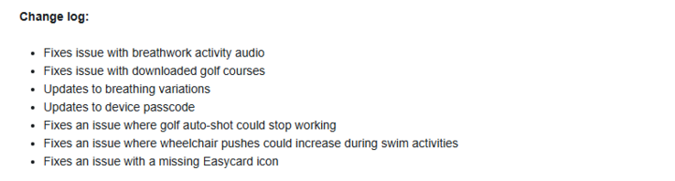 Las notas de la versión beta 15.05 para los smartwatches Venu 3 y vivoactive 5 de Garmin. (Fuente de la imagen: Garmin)