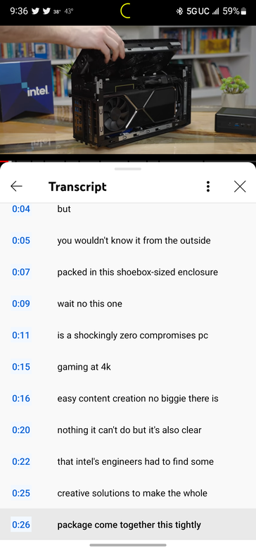 Cómo podrían funcionar los controles de transcripción en YouTube para Android. (Fuente: Android Police)