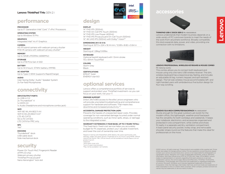 especificaciones Lenovo ThinkPad T14s G2 Intel