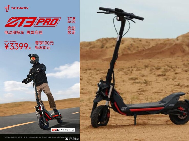 El póster de lanzamiento del Segway ZT3 Pro junto al scooter eléctrico de temática roja/negra (Fuente: PassionateGeekz)