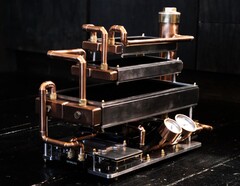 Los tubos de cobre y los manómetros dan al PC de Billet Labs un aspecto steampunk.
