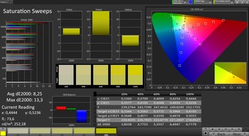 CalMAN: Saturación de color - Amplio perfil de gama de colores, espacio de color objetivo sRGB
