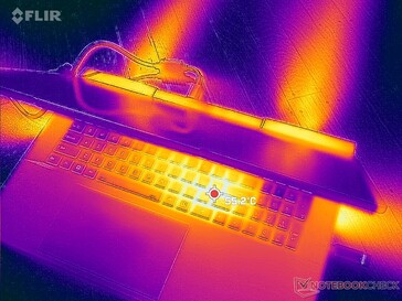 Cuatro juegos de rejillas de ventilación. Una parte significativa de la placa inferior y la mitad trasera del chasis está dedicada a la refrigeración, mientras que alternativas como el Razer Blade 17 pueden tener muchas menos rejillas de flujo de aire