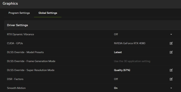Posible configuración de los ajustes globales de DLSS y Smooth Motion (Aplicación Nvidia personal del editor)