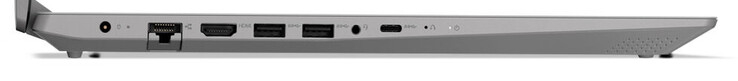 Lado izquierdo: Conector de alimentación, Gigabit Ethernet, HDMI, 2x USB 3.2 Gen 1 (Tipo A), audio combinado, USB 3.2 Gen 1 (Tipo C)