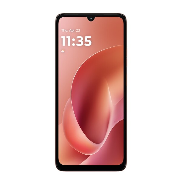 El Moto G06 tiene una pantalla HD+ más grande pero cambia la perforación por una muesca en forma de gota de agua. (Fuente de la imagen: Motorola)