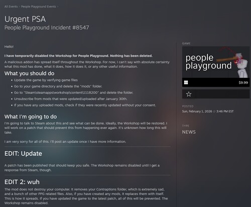 Actualización del desarrollador sobre el mod People Playground con virus