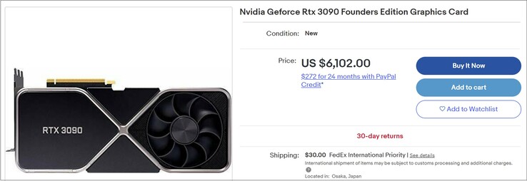 GeForce RTX 3090 Founders Edition. (Fuente de la imagen: eBay)