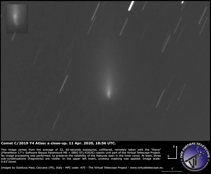 Una imagen del cometa C/2019 Y4 (ATLAS) tomada por The Virtual Telescope Project.