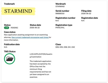 Marca registrada de la constelación de satélites con IA «Starmind» de SpaceX