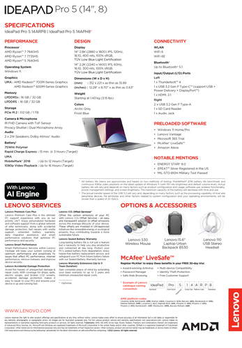 Lenovo IdeaPad Pro 5 14 - Especificaciones. (Fuente: Lenovo)
