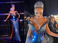 El elaborado vestido está hecho con piezas impresas en 3D y cristales de Swarovski (Fuente de la imagen: Gert-Johan Coetzee vía Facebook )