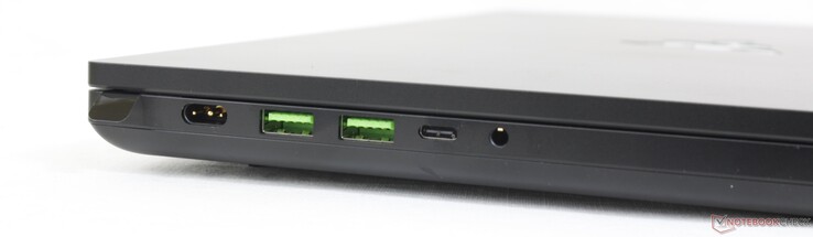 Izquierda: adaptador de CA, 2 USB-A 3.2 Gen. 2, USB-C 3.2 Gen. 2 con DisplayPort + Power Delivery, auriculares de 3,5 mm
