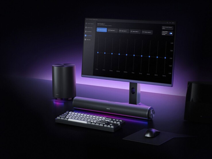 Una imagen del Xiaomi Desktop Speaker Pro Set con iluminación RGB.