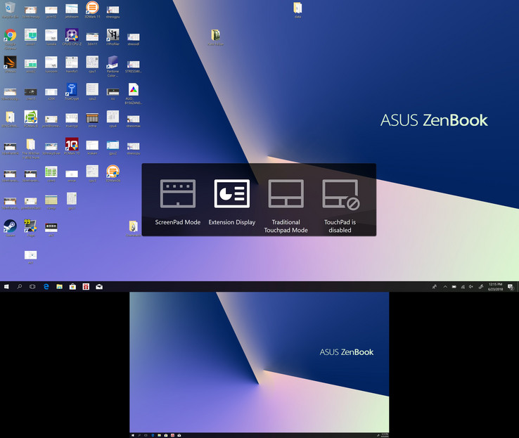 Cambie sin problemas entre los modos de  Screenpad y Extensión de Pantalla con la tecla F6. La configuración predeterminada de doble pantalla se verá como la anterior