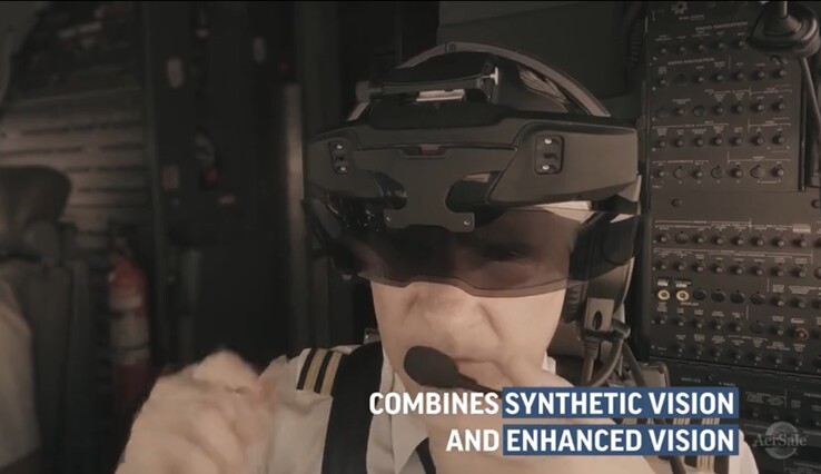 La pantalla SkyLens Head Wearable Display ofrece a los pilotos una visión de realidad mixta de 180 grados. (Fuente: AerSale)