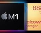 El SoC Apple M1 del nuevo iPad Pro va a ser un duro rival para una tableta rival con Snapdragon 888. (Fuente de la imagen: Apple/Qualcomm - editado)