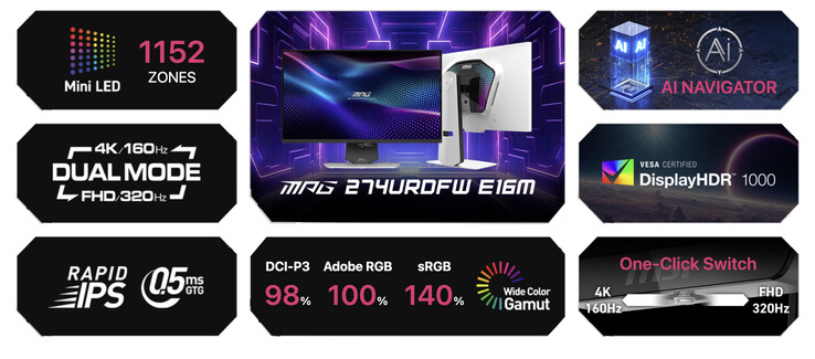 Lo más destacado del MSI MPG 274URDFW E16M. (Fuente de la imagen: MSI)