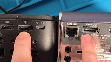 DisplayPort normal frente al puerto híbrido (fuente de la imagen: Jon Bringus en YouTube)