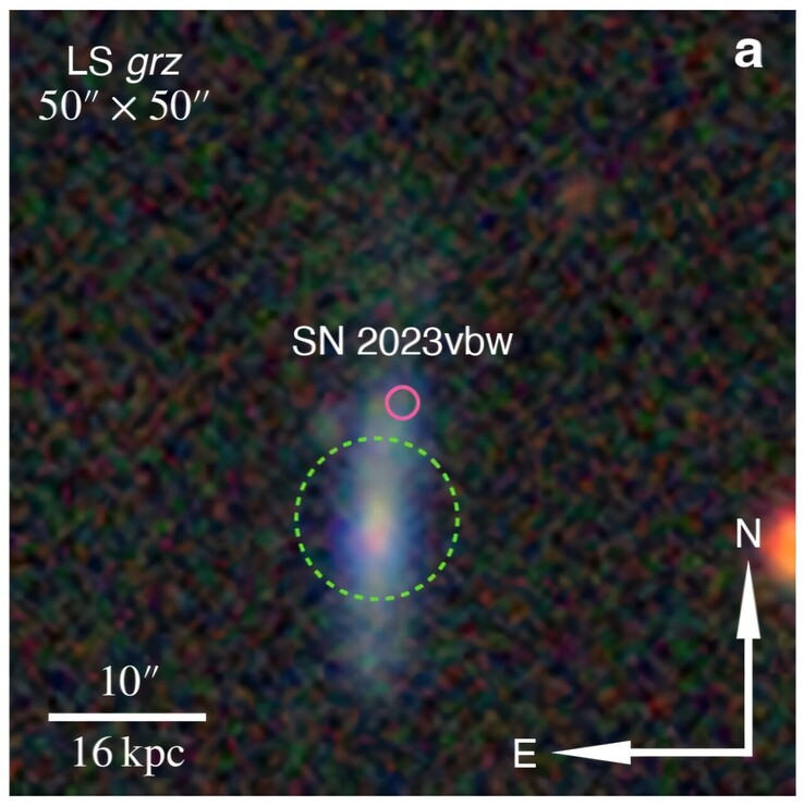 Una imagen que muestra la ubicación de SN 2023vbw.