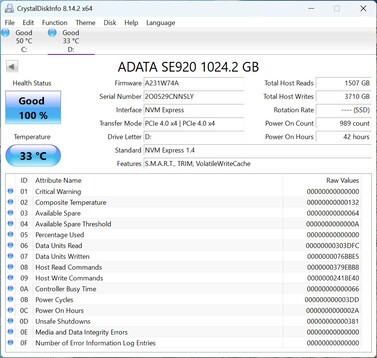 El ADATA SE920 funciona con PCIe 4.0 x4