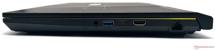 Derecha: toma de audio combinada de 3,5 mm, USB 3.2 Gen1 Tipo-A, USB 3.2 Gen1 Tipo-C, salida HDMI, Gigabit Ethernet