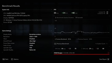 QHD nativo: 33 fps y recuento de tartamudeo de 1