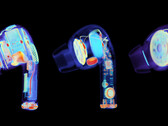 Los AirPods Pro 2 junto a dos falsificaciones de izquierda a derecha. (Fuente de la imagen: Lumafield & @JonBruner)