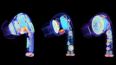 Los AirPods Pro 2 junto a dos falsificaciones de izquierda a derecha. (Fuente de la imagen: Lumafield & @JonBruner)