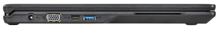 Lado izquierdo: toma de corriente de CC, salida VGA, dos puertos USB 3.1 Gen 1 (un puerto de Tipo C, un puerto de Tipo A), lector de SmartCard