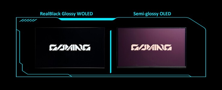 El revestimiento de pantalla RealBlack Glossy garantiza unos negros más profundos que los OLED mate. (Fuente de la imagen: Gigabyte)