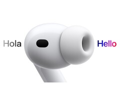 Representación artística de los AirPods Pro 3 traduciendo del español al inglés. (Fuente de la imagen: Apple)