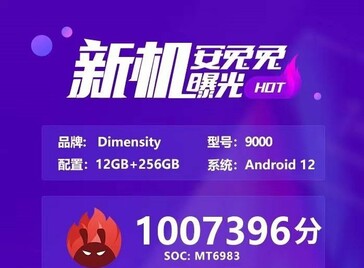 Puntuación de MediaTek Dimensity 9000 en AnTuTu. (Fuente de la imagen: Abhishek Yadav en Twitter)