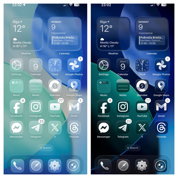 modo claro claro vs oscuro claro de iOS 26. (Fuente de la imagen: Ben Geskin en X)