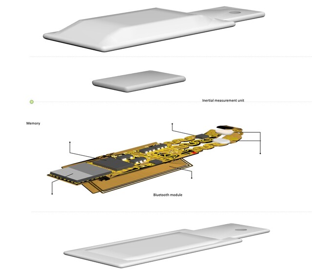 El sensor inalámbrico de la NWU contiene batería, memoria flash, Bluetooth y micrófonos.  (Fuente: Universidad Northwestern)