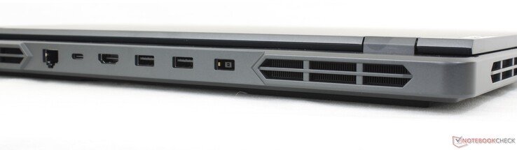 Parte trasera: RJ-45 a 1 Gbps, USB-C 3.2 Gen. 2 con PD (140 W) + DisplayPort 1.4, HDMI 2.1, 2x USB-A 3.2 Gen. 1, adaptador de CA