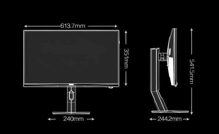 La imagen muestra las dimensiones del recién lanzado monitor para juegos AOC Agon AG277UX. 