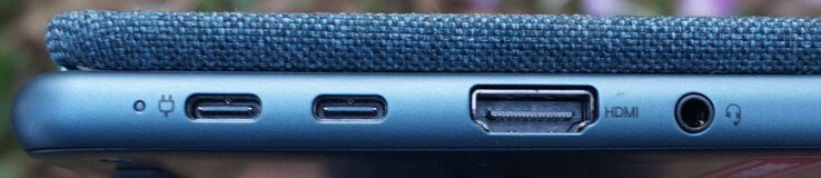 Puertos a la izquierda: 2x USB-C (5 Gbit/s, DP, conexión de alimentación), HDMI 2.0, auriculares