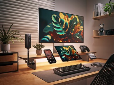Soporte inteligente para monitor LED con accesorios.