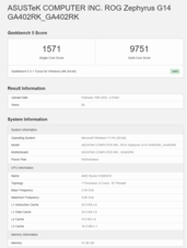 Asus ROG Zephyrus G14 con Ryzen 9 6900HS y Radeon RX 6800S en Geekbench. (Fuente: PugetBench)