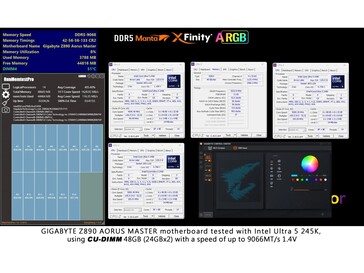 Diferentes aplicaciones de monitorización que muestran las especificaciones de la CPU, la placa base y la memoria RAM XFinity+. (Fuente de la imagen: V-color)