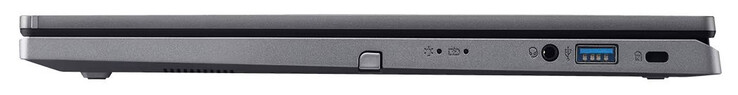 lado derecho: lápiz óptico activo, combo de audio, USB 3.2 Gen 1 (USB-A), espacio para un bloqueo de cable