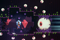 Celeste steam deal screebshot showing a character fighting a giant eyeball