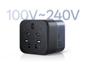 El cargador Ugreen X575 es compatible con un amplio rango de voltaje. En la imagen: una fotografía promocional en la que se muestra la parte inferior del adaptador.