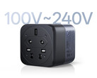 El cargador Ugreen X575 es compatible con un amplio rango de voltaje. En la imagen: una fotografía promocional en la que se muestra la parte inferior del adaptador.