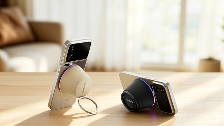 El altavoz de Xiaomi, que se acopla al teléfono mediante el anillo magnético, hace las veces de soporte para el teléfono.