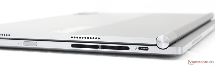 Derecha (sólo en modo portátil Windows): Botón de encendido con huella dactilar, USB-C 4.0 + Thunderbolt 4 con DisplayPort y Power Delivery